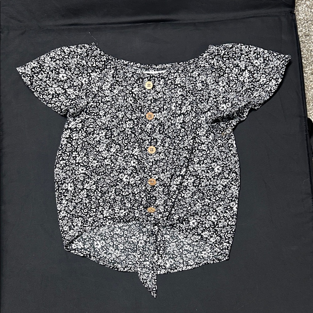 Floral Black and White Kids Top